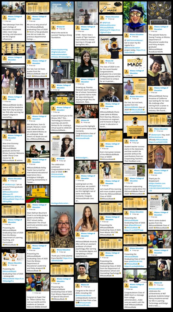 Class of 2020 Virtual Celebration, screenshot of social media posts, University of Missouri College of Education