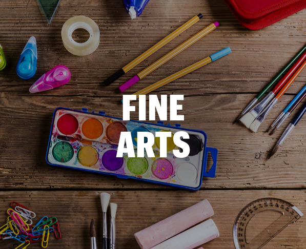 Mizzou Academy Fine Arts Course, photo of wood desk with art supplies