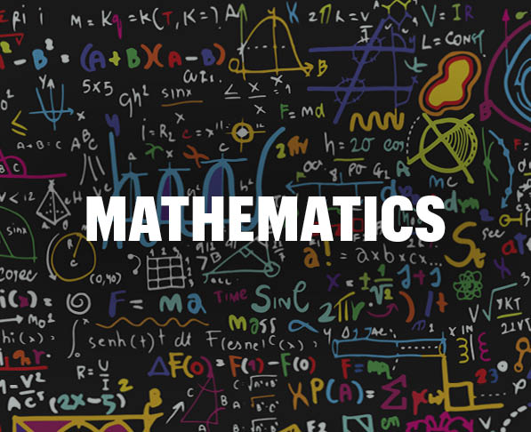 Mizzou Academy Mathematics courses, graphic of colorful math equations in background